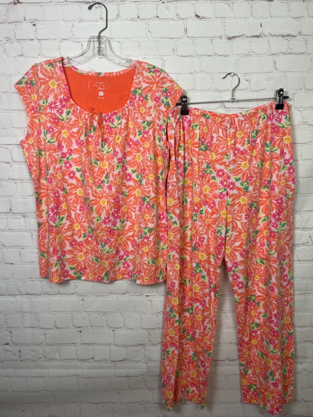 Carol Hochman Bright Coral Floral Pajama Set